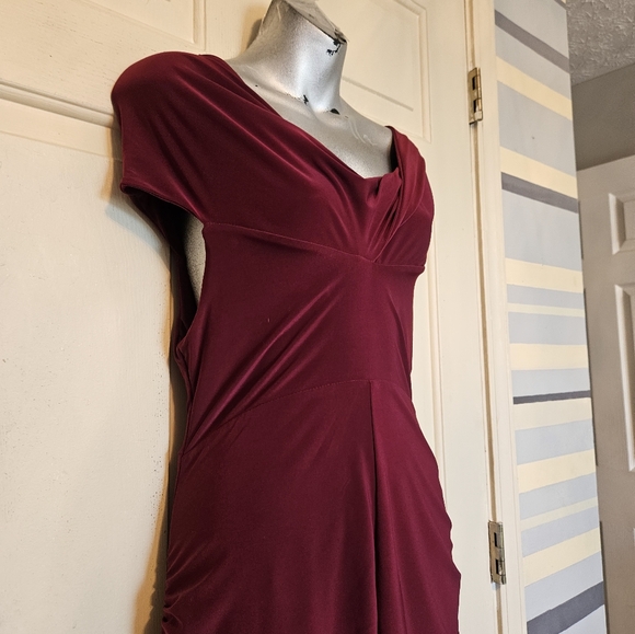 Elisa Burgundy Bardot Flared-Leg Maternity Jumpsuit - Picture 6 of 7